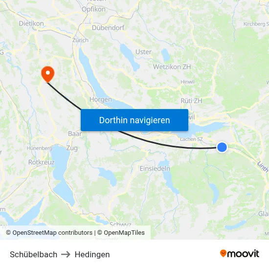 Schübelbach to Hedingen map