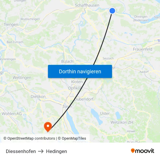 Diessenhofen to Hedingen map