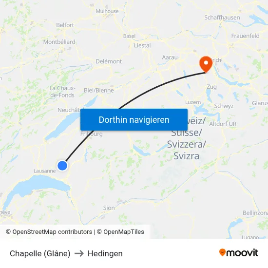 Chapelle (Glâne) to Hedingen map