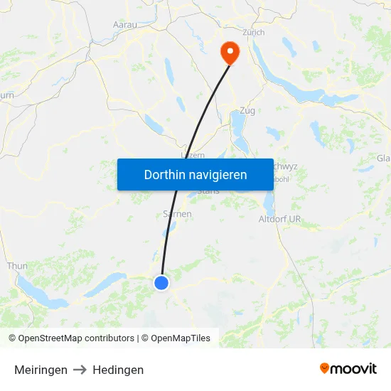 Meiringen to Hedingen map
