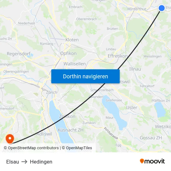 Elsau to Hedingen map