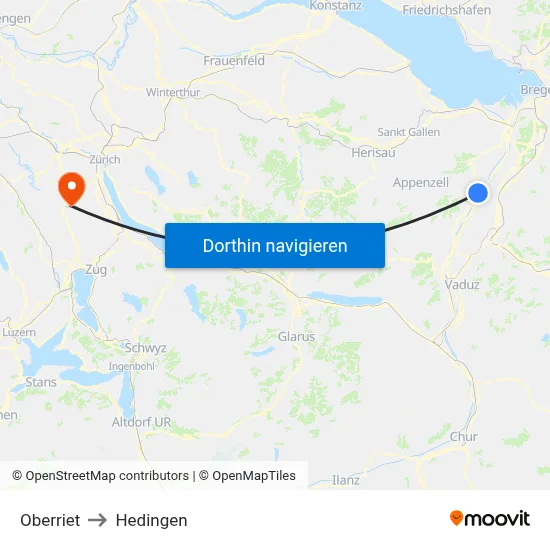 Oberriet to Hedingen map
