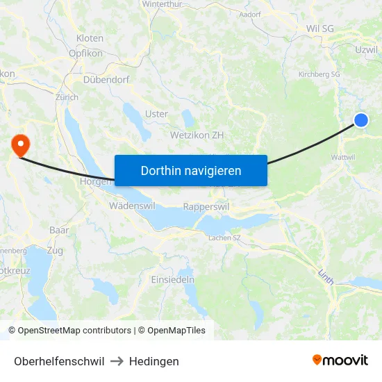 Oberhelfenschwil to Hedingen map