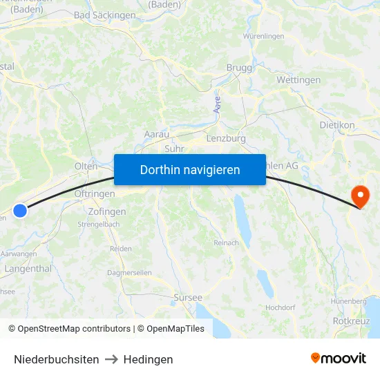 Niederbuchsiten to Hedingen map
