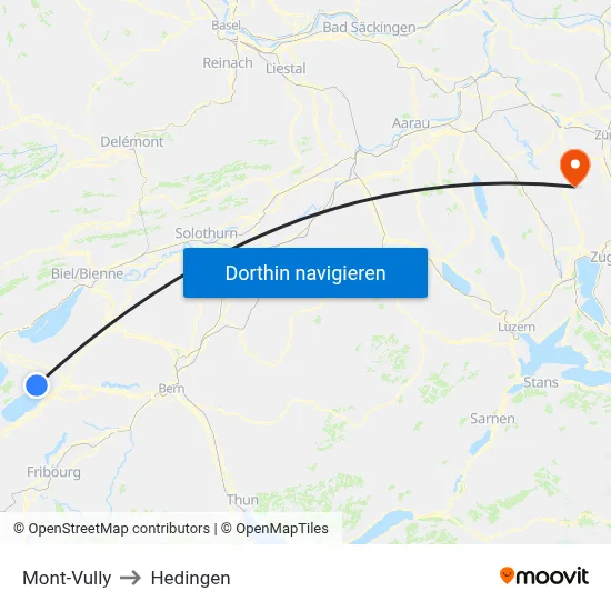 Mont-Vully to Hedingen map