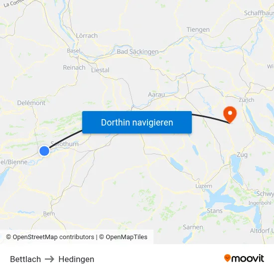 Bettlach to Hedingen map