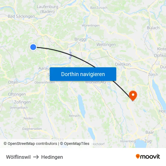 Wölflinswil to Hedingen map