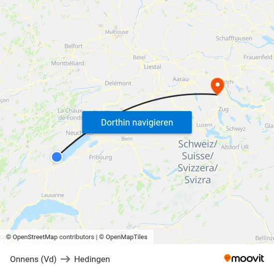Onnens (Vd) to Hedingen map