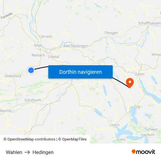 Wahlen to Hedingen map