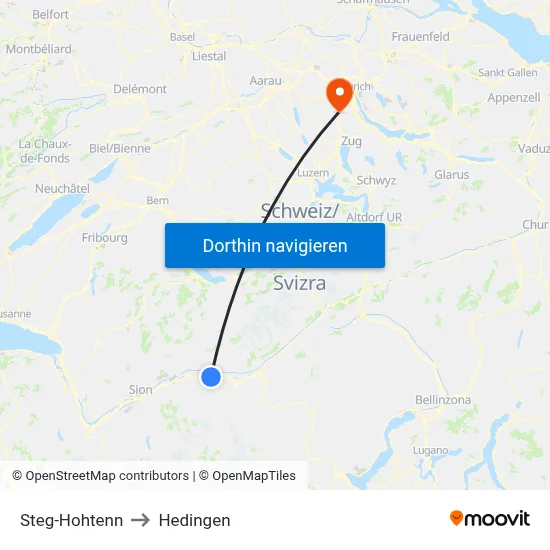 Steg-Hohtenn to Hedingen map