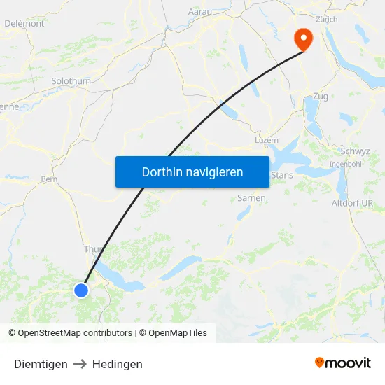 Diemtigen to Hedingen map