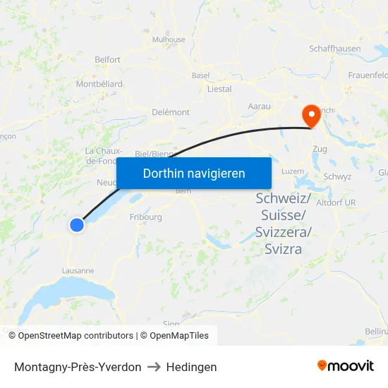 Montagny-Près-Yverdon to Hedingen map