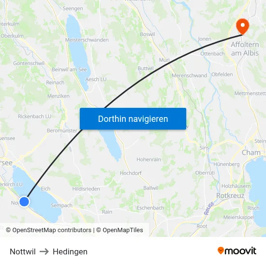 Nottwil to Hedingen map