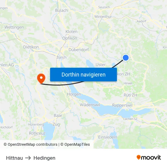 Hittnau to Hedingen map