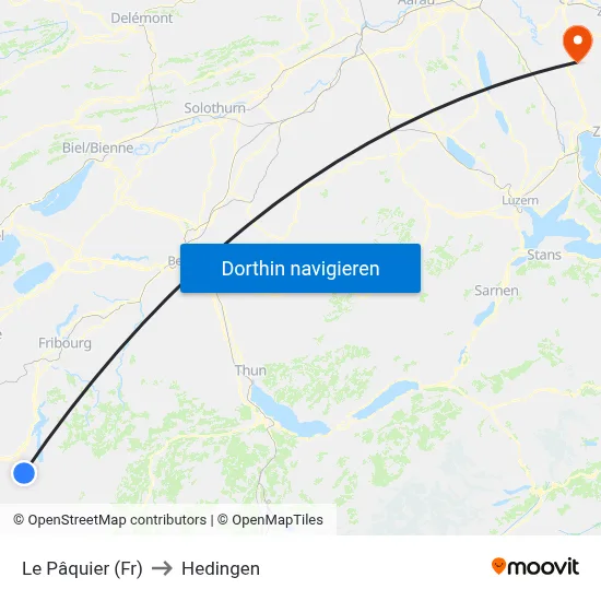 Le Pâquier (Fr) to Hedingen map