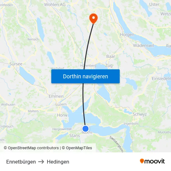 Ennetbürgen to Hedingen map