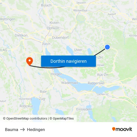 Bauma to Hedingen map
