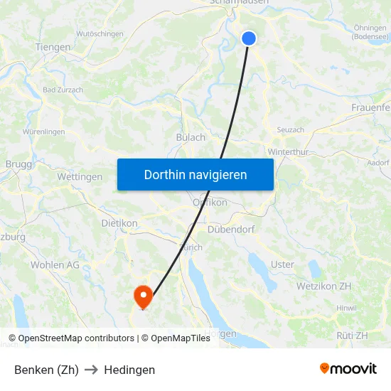 Benken (Zh) to Hedingen map