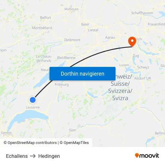 Echallens to Hedingen map