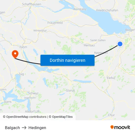 Balgach to Hedingen map