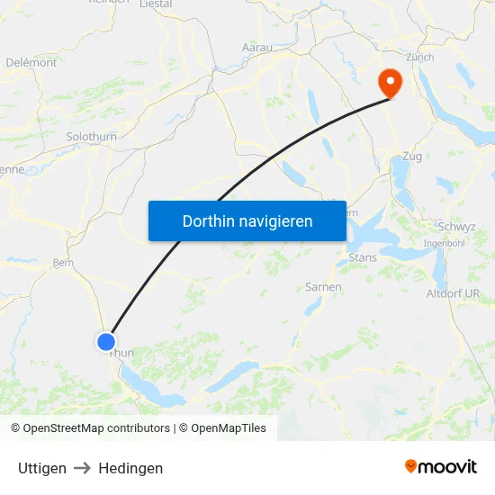 Uttigen to Hedingen map