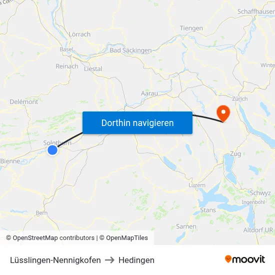 Lüsslingen-Nennigkofen to Hedingen map