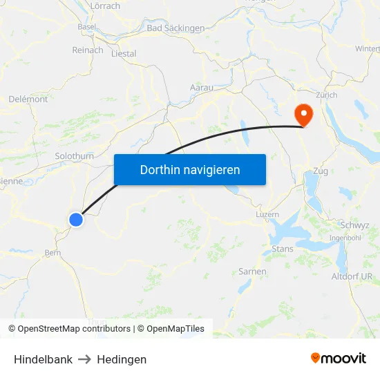 Hindelbank to Hedingen map
