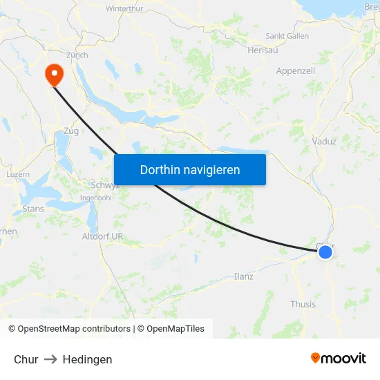 Chur to Hedingen map