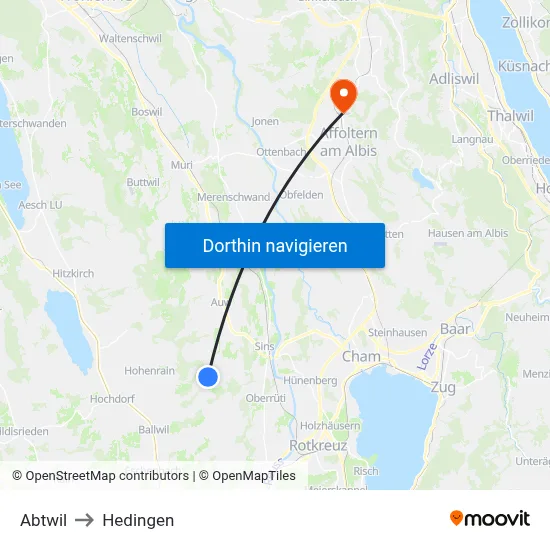 Abtwil to Hedingen map