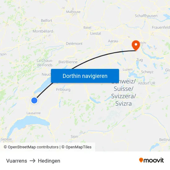 Vuarrens to Hedingen map