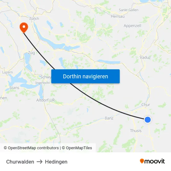 Churwalden to Hedingen map