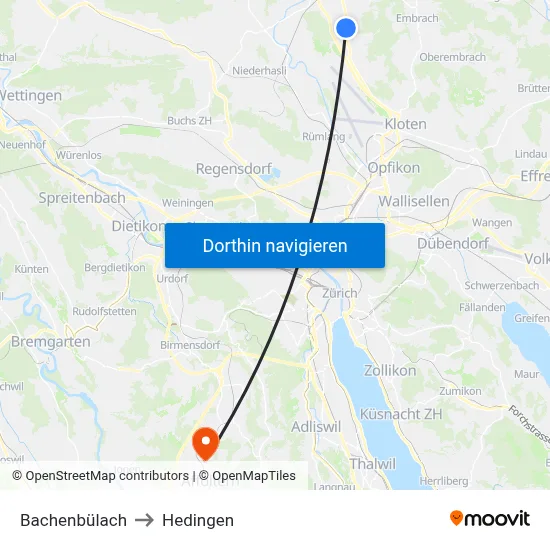 Bachenbülach to Hedingen map