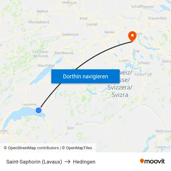 Saint-Saphorin (Lavaux) to Hedingen map