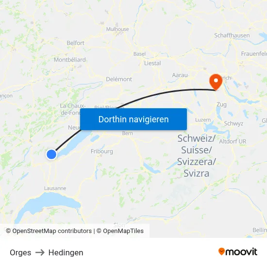 Orges to Hedingen map