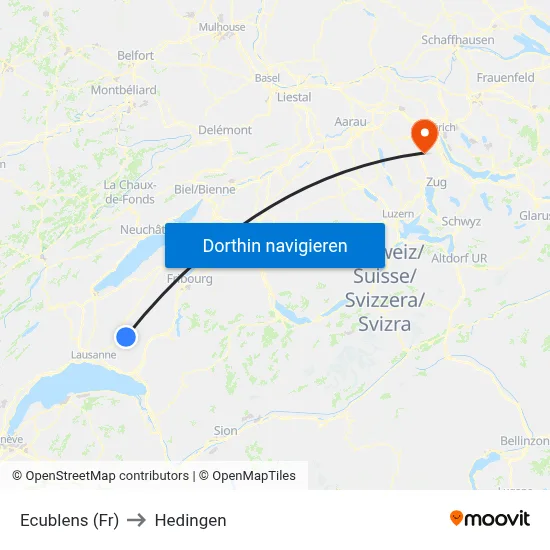 Ecublens (Fr) to Hedingen map