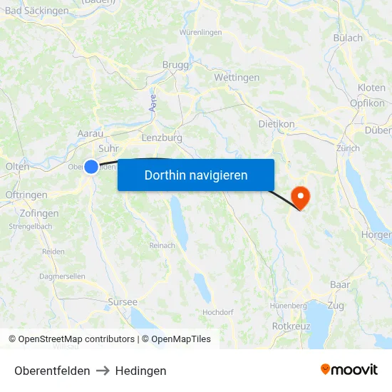 Oberentfelden to Hedingen map