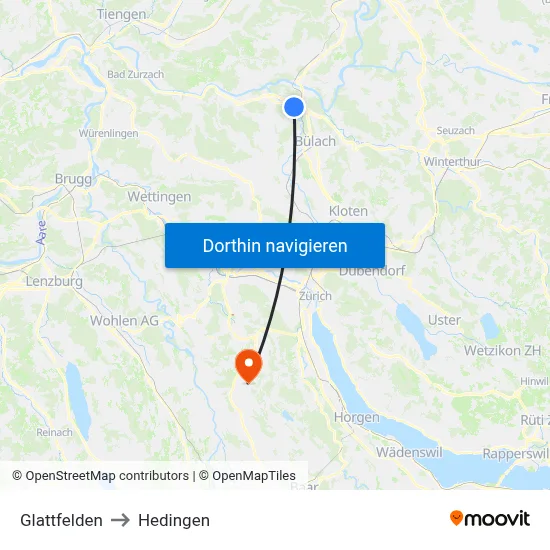 Glattfelden to Hedingen map