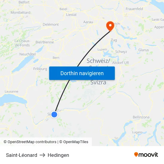 Saint-Léonard to Hedingen map