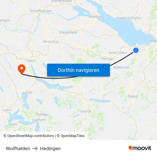 Wolfhalden to Hedingen map