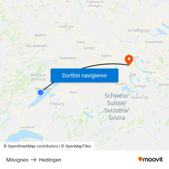 Milvignes to Hedingen map