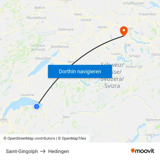 Saint-Gingolph to Hedingen map
