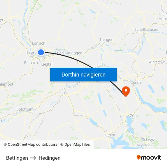 Bettingen to Hedingen map