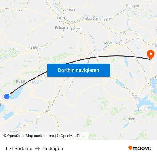 Le Landeron to Hedingen map