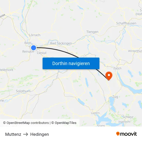 Muttenz to Hedingen map