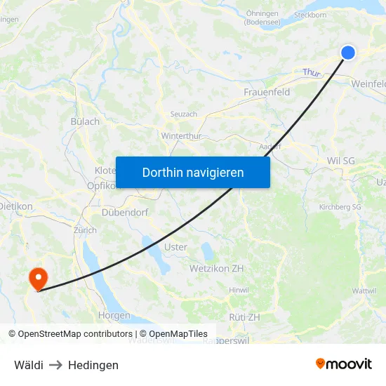 Wäldi to Hedingen map
