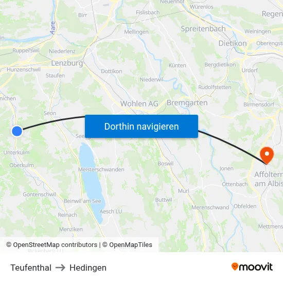 Teufenthal to Hedingen map