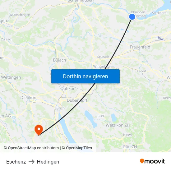 Eschenz to Hedingen map