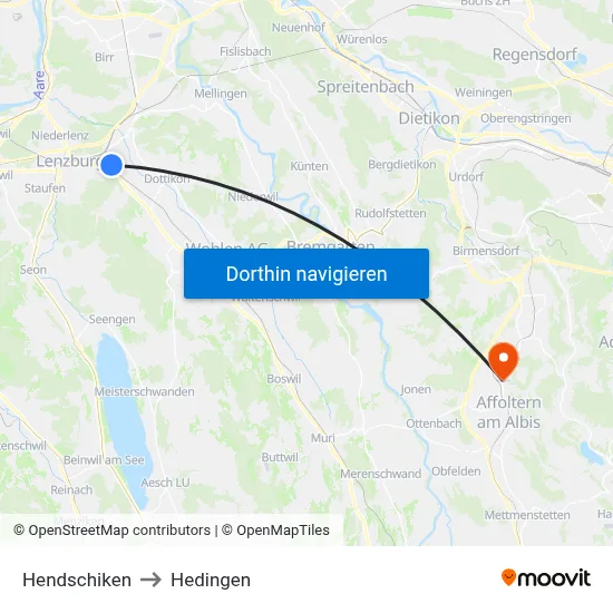 Hendschiken to Hedingen map