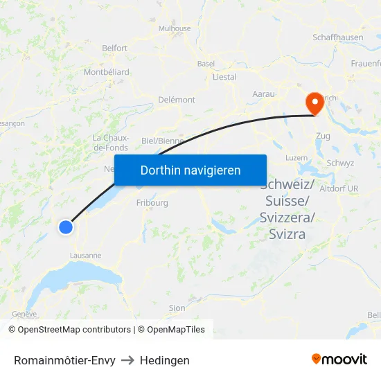 Romainmôtier-Envy to Hedingen map