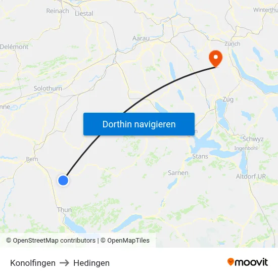 Konolfingen to Hedingen map